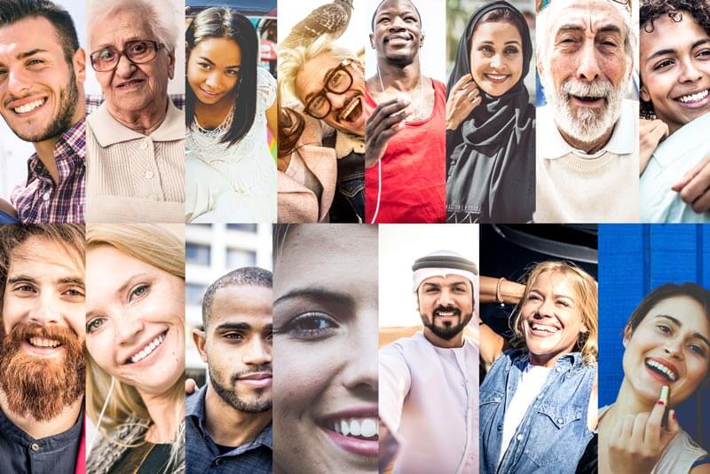 Collage image of ethnically diverse people. E-2 Visa and US Investor Visa